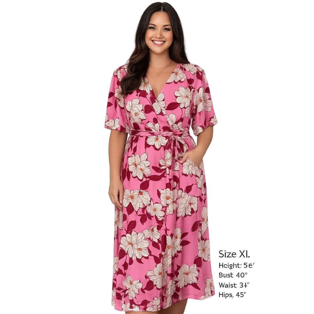 Draper James Pink Floral Wrap Midi Dress XL